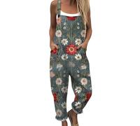 Waterproof Dungarees Womens Plus Size Dungarees for Women UK Summer Plus Size Floral Printed Cotton Jumpsuits Loose Fit Adjustable Straps Bib Jumpsuit Wide Legged Baggy Work Jump Suits