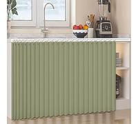 Waterproof Dust-Proof Closet Curtain for Open Shelves - Green Linen Sliding Rail Shelf Cover Self-Adhesive W160cm/H50cm - Ideal for Organization & Chic Home Décor