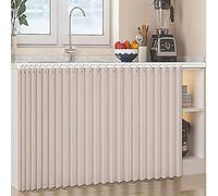 Waterproof Dust-Proof Linen Curtain for Open Shelves Sliding Kitchen Cabinet Curtain with Adhesive Rail Coffee Color W140cm x H180cm - Perfect for Home nization