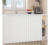 Waterproof Dustproof Curtain for Open Shelves Self-Adhesive Sliding Kitchen Curtain Linen Material White W100cm/H100cm - Perfect for Cabinets and Storage Solutions