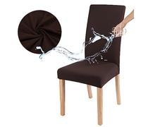 Waterproof Elastic Dining Chair Covers Set of 4 Washable & Removable High Back Seat Covers for Home & Hotel Stylish Coffee Color for Dining Room Furniture