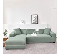Waterproof Elastic Sofa Slipcover, L Shaped Sectional Couch Covers, Soft Milk Silk Polyester Fabric, Stretchable Furniture Protector with Pillowcases Light Grey, 2 Seater + 3 Seater