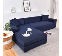 Waterproof Elastic Sofa Slipcover, L Shaped Sectional Couch Covers, Soft Milk Silk Polyester Fabric, Stretchable Furniture Protector with Pillowcases Light Grey, 2 Seater + 3 Seater