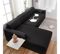 Waterproof Elastic Sofa Slipcover, L Shaped Sectional Couch Covers, Soft Milk Silk Polyester Fabric, Stretchable Furniture Protector with Pillowcases Light Grey, 2 Seater + 3 Seater