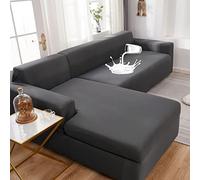 Waterproof Elastic Sofa Slipcover, L Shaped Sectional Couch Covers, Soft Milk Silk Polyester Fabric, Stretchable Furniture Protector with Pillowcases Light Grey, 2 Seater + 3 Seater