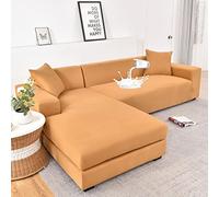 Waterproof Elastic Sofa Slipcover, L Shaped Sectional Couch Covers, Soft Milk Silk Polyester Fabric, Stretchable Furniture Protector with Pillowcases Light Grey, 2 Seater + 3 Seater