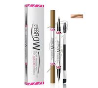 Waterproof Eyebrow Pencil Dual End with Ultra-Fine Tip & Fork Tip, Includes Spoolie & Angled Brush for Shaping Sparse Brows with Natural Hair-Like Effect (Light Brown)