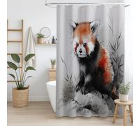 Waterproof Fabric Polyester Chinese Painting Shower Curtain Exquisite Soft Red Panda,Quick-Drying For Bathroom Decor Bath Curtain W 70.9" x L 59.1",Gray