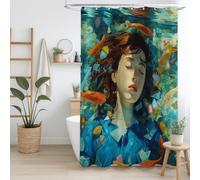 Waterproof Fabric Polyester Pintura al óleo Shower Curtain Dreamlike Goldfish Girl,with Plastic Hooks For Bathroom Decor Bath Curtain W 70.9" x L 78.7",Blue Green