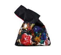 Waterproof Fashion Art Japanese Kimono Pattern Wrist Bag Tote Handbag Knot Pouch Wallet Portable Purse for Women(Peony)
