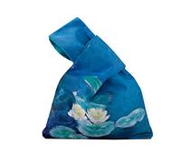 Waterproof Fashion Art Japanese Kimono Pattern Wrist Bag Tote Handbag Knot Pouch Wallet Portable Purse for Women(Blue)