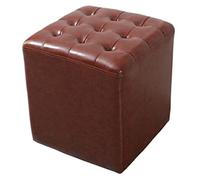 Waterproof Faux Leather Small Footstool Square Padded Pouffe for Sofa Bathroom Light Brown Color