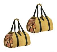 Waterproof Firewood Carrier Bags 2pcs with Large Capacity, Foldable and Double Stitched Waxed Canvas for Transporting Firewood and Tools (earthy yellow)
