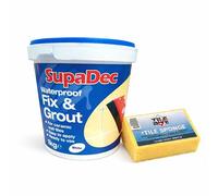 Waterproof Fix & Grout 1kg with Sponge | Tile Adhesive & Grout Repair Compound | For Bathrooms, Kitchens & Wet Areas