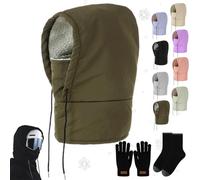 Waterproof Fleece-Lined Hood W/Drawstr, Winter Windproof Full Cover, Keep Head,Neck Warm,Winter Ski Mask Hood Hat for Women Men (Green,L)