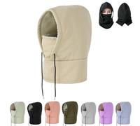 Waterproof Fleece-Lined Hood,Winter Windproof Full Cover Outdoor Snow Hat,Coldproof Thickened Face Mask,Warm Ski Helmet Cover (UK, Alpha, One Size, Beige-Child)
