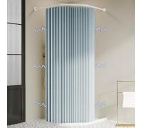 Waterproof Foldable Shower Curtain with Hooks Anti-Mold Fabric Shower Curtain for Corner Magnetic Bathroom Shower Curtain 280g/m² 300x200cm Washable