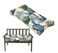 Waterproof Garden Bench Cushion for 2 People, Non-Slip Straps, 8cm Thick, Indoor/Outdoor Use, Dining & Swing Seats, Green Leaf Design, 100cm x 50cm.