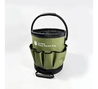 Waterproof Garden Bucket Bag 8 Pockets Green | Reinforced sturdy base, stands upright alone, heavy duty support, prevents tipping, for rugged outdoor use