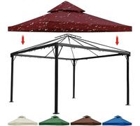 Waterproof Gazebo Canopy Replacement Covers, 3m x 3m Party Tent Roof Top Replacement Cover, 310 g/m² Durable 2 Tier Oxford Cloth with Air Vented Top for Garden Patio Canopy Top Cover Red Double-Top