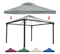 Waterproof Gazebo Canopy Replacement Covers, 3m x 3m Party Tent Roof Top Replacement Cover, 310 g/m² Durable 2 Tier Oxford Cloth with Air Vented Top for Garden Patio Canopy Top Cover Grey Double-Top