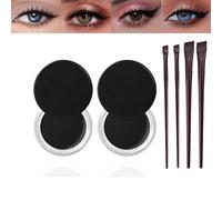 Waterproof Gel Eyeliner Pot Set with 2PCS Brushes, Long Lasting Smudge-Proof Formula, High-Intensity Pigments for Eyes and Brows, Black Eyeliner Pot for Bold Eye Makeup Looks (Black-2PCS)