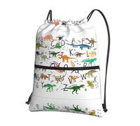 Waterproof Gym Sack Stylish Learning Alphabets With Dinosaurs Yoga Bags Unisex Drawstring Gym Bag For Yoga, Travel, Campus