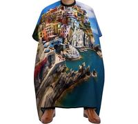 Waterproof Hair Colouring Cape, Manarola Italy - Cinque Terre Coastal Town, Hairdressing Apron Personalised Salon Cape for Salons Men Coloring