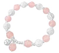 Waterproof Handmade Rose Quartz Bracelet With 925 Silver Bell Charm, 7.5 Circumference Stretch Bracelet For Women, Crystal, no gemstone
