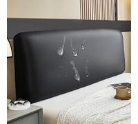 Waterproof Headboard Cover Elastic PU Leather Bed Headrest Protector Removable Full Wrap Bed Headboard Decor Black - Fits 190-210cm