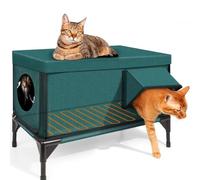 Waterproof Heated Cat House with Raised Base and Two Outlets | Outdoor insulated shelter, keep your cat warm and safe in winter with escape door. s(43*13*30cm))
