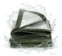 Waterproof Heavy Duty 210 x 330 cm Easy Foldable Plastic Tarp with Reinforced Grommets for Car Truck Rv House Tent Boat Pool, Army Green