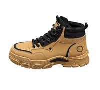 Waterproof Hiking Boots Mens Ankle Boots Breathable Safety Work Booties Chunky Non-Slip Walking Boot Arch Support Orthopedic Trekking Comfortable High Top Sneakers Footwear Outdoor Fitness Yellow