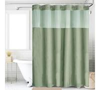 Waterproof Hookless Shower ain, Waffle Fabric Bath ain for Bathroom & Hotel, Slish Green Design, Easy to Install, Mold & Mildew Resistant