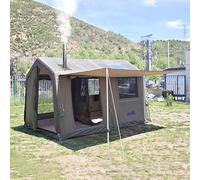 Waterproof Inflatable Pop-Up Tent with Detachable Awning and Stove Jack, Quick Setup for 2-4 Person Camping with Separate Living and Sleeping Areas