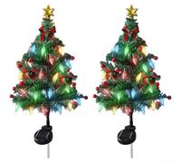 Waterproof IP65 Solar Outdoor Christmas Tree with LED Red Fruit Bow Decoration, for Gardens, Lawns, and Pathways Festive Solar Powered Lighting (75cm strawberry)