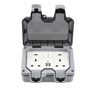 Waterproof IP66 Double Outside Socket - 13Amp UK Plug 2 Gang External Wall Electrical Outlets - Weatherproof