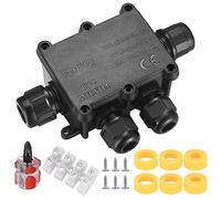 Waterproof IP68 Outdoor Junction Box - 4-Way Cable Gland, Black, 2 x Diameter 4-9 mm & 9-14 mm, Includes Screwdriver