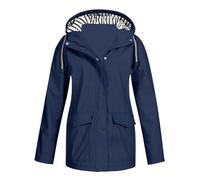 Waterproof Jacket for Women Uk Lightweight Casual Windproof Hooded Raincoat Outdoor Plus Size Hiking Drawstring Ladies Jackets packable light weight rain jacket for women Navy XXL