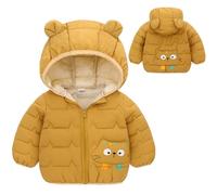 Waterproof Jacket Kids Padded Long Coat with Hood Kids Toddler Girl Hooded Jackets Padded Coats Windproof Outerwear Puffer Jacket Long Sleeve Zip Up Solid Outwear Yellow