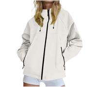 Waterproof Jacket Ladies Rain Coat Women Softshell Windbreaker Zip Up Jackets with Pockets Hooded Raincoat Lightweight Hiking Activewear Windproof Raincoats Breathable Showerproof Coats