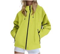 Waterproof Jacket Ladies Rain Coat Women Softshell Windbreaker Zip Up Jackets with Pockets Hooded Raincoat Lightweight Hiking Activewear Windproof Raincoats Breathable Showerproof Coats