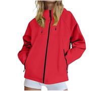 Waterproof Jacket Ladies Rain Coat Women Softshell Windbreaker Zip Up Jackets with Pockets Hooded Raincoat Lightweight Hiking Activewear Windproof Raincoats Breathable Showerproof Coats