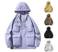 Waterproof Jacket Men and Women Warm Winter Coat with Hood Multi Pocket Thermal Work Jacket Windproof Showerproof Rain Jackets Unisex Outdoor Travel Hiking Coats S-6XL