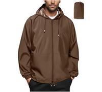Waterproof Jacket Men Lightweight Packable Raincoat With Pockets Breathable Windproof Rain Coat Casual Softshell Hiking Cycling Outdoor Clothes Brown M