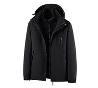 Waterproof Jacket Mens 3 in 1 Water Resistant Jacket Warm Windbreak Jackets Detachable 2 Pieces Sets Inner Fleece Thicken Jackets with Hooded Coat Hiking Ski Suit Outdoors Camping Travelling Plus Size