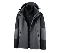 Waterproof Jacket Mens 3 in 1 Water Resistant Jacket Warm Windbreak Jackets Detachable 2 Pieces Sets Inner Fleece Thicken Jackets with Hooded Coat Hiking Ski Suit Outdoors Camping Travelling Plus Size