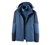 Waterproof Jacket Mens 3 in 1 Water Resistant Jacket Warm Windbreak Jackets Detachable 2 Pieces Sets Inner Fleece Thicken Jackets with Hooded Coat Hiking Ski Suit Outdoors Camping Travelling Plus Size
