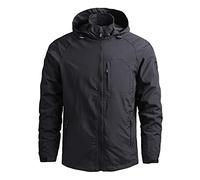 Waterproof Jacket Mens Lightweight Full Zip Windbreaker Outdoor Raincoat Detachable Hooded Softshell Rain Jacket Windproof Military Outerwear for Travelling Camping Running Hiking Black M