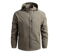 Waterproof Jacket Mens Lightweight Full Zip Windbreaker Outdoor Raincoat Detachable Hooded Softshell Rain Jacket Windproof Military Outerwear for Travelling Camping Running Hiking Khaki 3XL